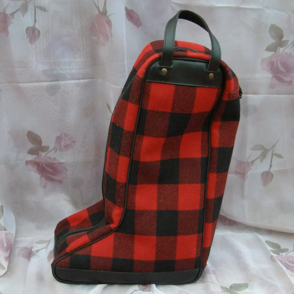NEW Bonfanti Buffalo Plaid Wool Leather Boot Storage/Transport Bag